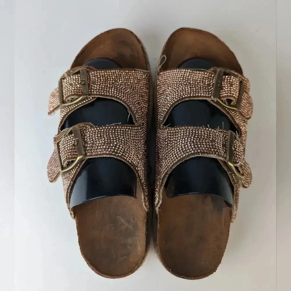 Rose Gold Espadrille Strappy Sandals